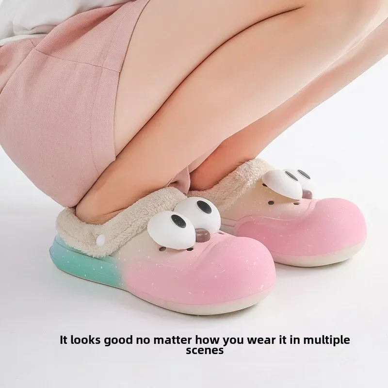 Модные хлопковые тапочки обувь с дырочками женские осенне-зимние милые теплые