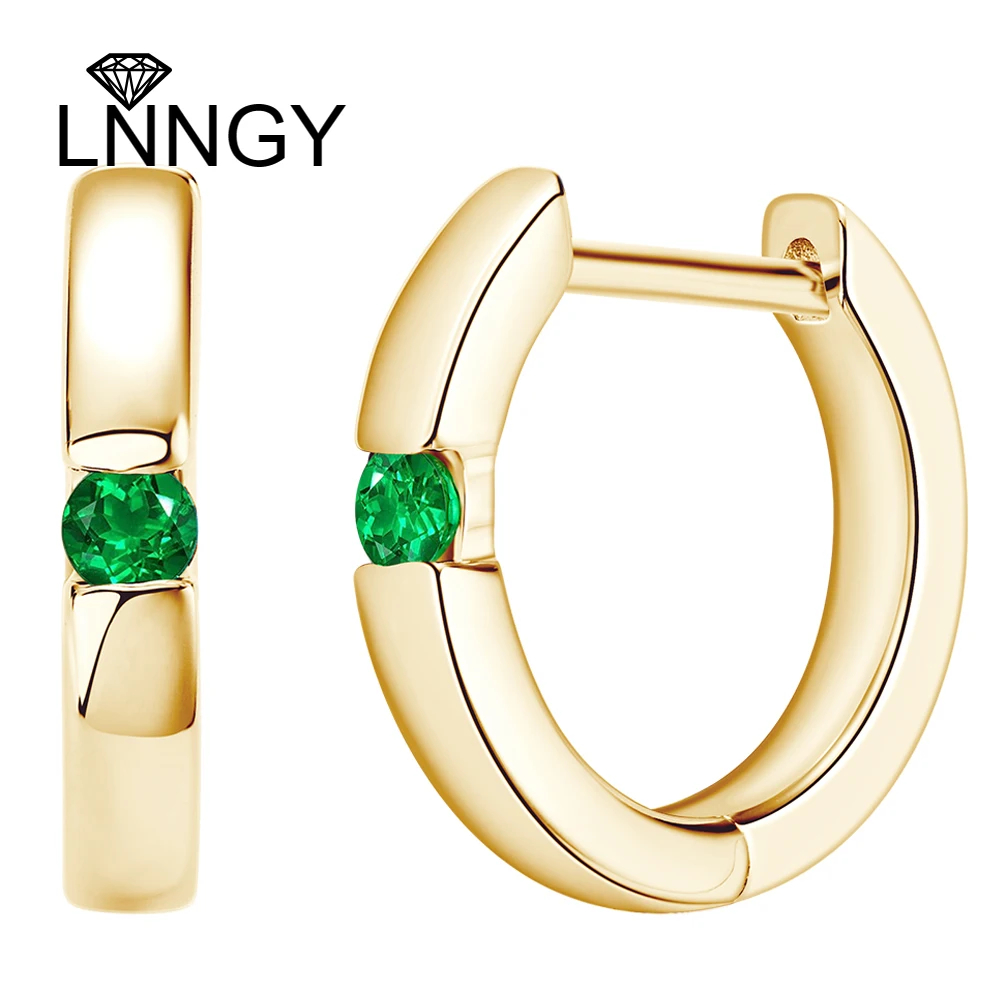 

Lnngy 925 Pure Silver Hoop Earrings Exquisite 2.5mm Round Lab Grown Emerald Gem Circle Earring For Women Lovers' Wedding Jewelry