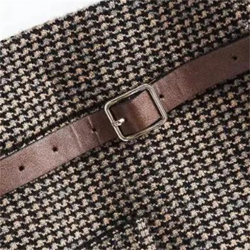 Офисная Женская винтажная шерстяная юбка-трапеция с рисунком гусиные лапки