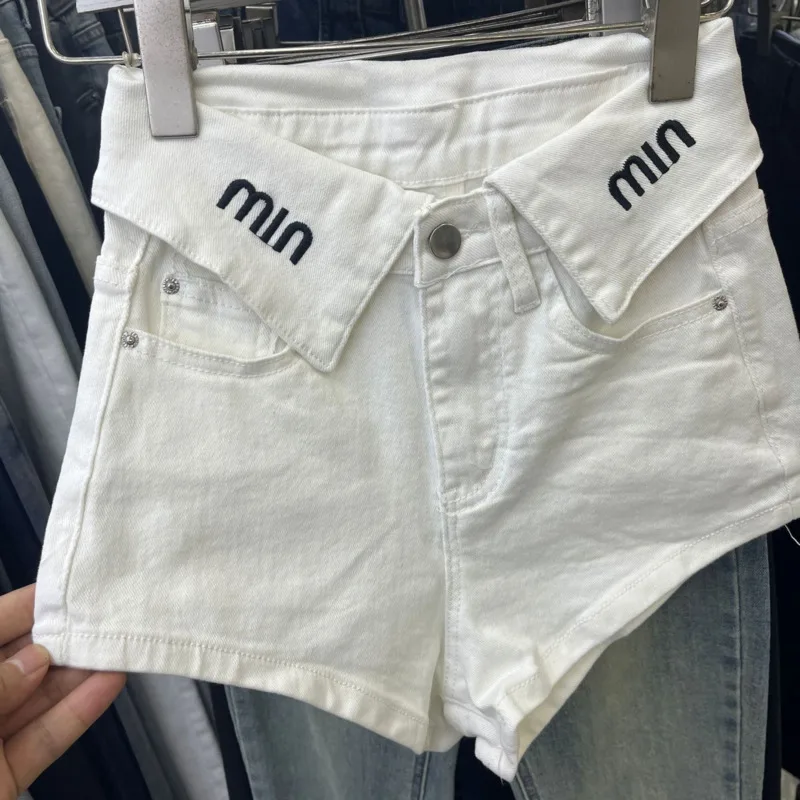 Женские джинсовые шорты широкие брюки с высокой талией и отложными карманами в