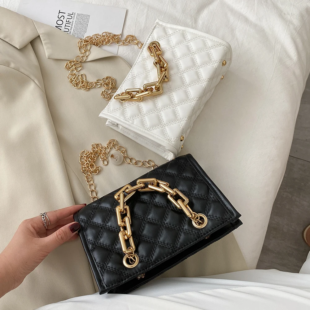 

Модная сумка через плечо с цепочкой, Женская квадратная сумка из искусственной кожи в клетку на плечо, многофункциональные женские праздни...