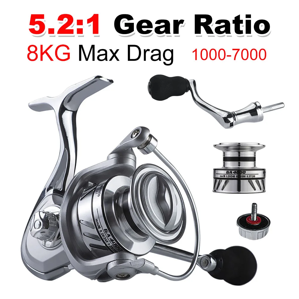 

Fishing Reel GA1000-7000 Series Spinning Reel 5.2:1 Gear Ratio Speed All Metal Body Handle Spool Reel Fishing Coil Tackles