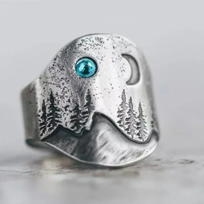 

Fashion Silver Color Vintage Ethnic Jewelry Accessories Natural Trend Mountain Rings for Women Party Wedding Rings Boho
