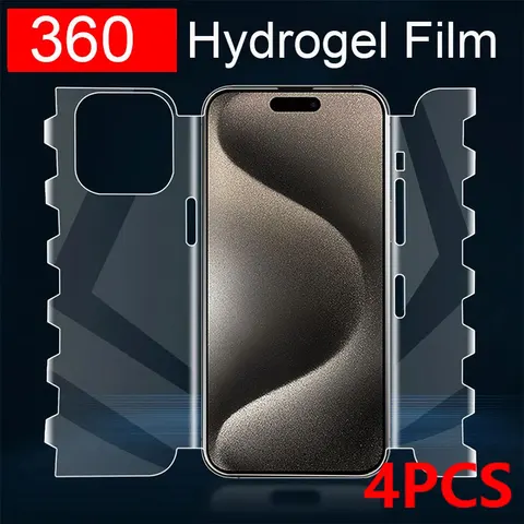 4 шт., Гидрогелевая Защитная пленка с полным покрытием на 360 ° для iPhone 15 14 13 12 11 Pro Max X XS XR 14 Plus 12 13 Mini