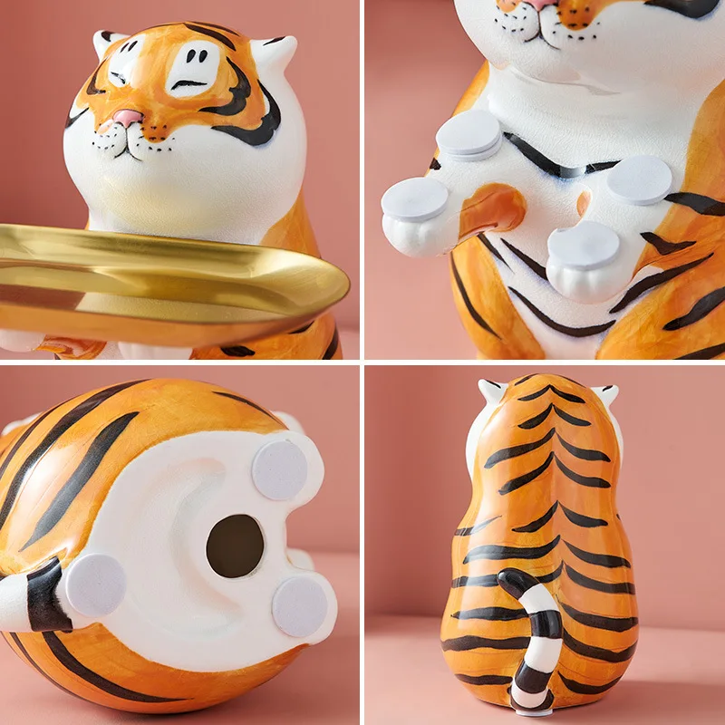Cute Creative Tiger Ceramic Storage Ornaments Key Desktop Finishing Office Living Room Porch Home Decoration Accessories Modern |