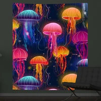 mushroom jellyfish tapestry trippy fluorescence room decor home garden poster for outside wall hanging beach towel tablecloth