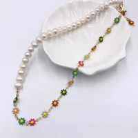 5 pieces handmade natural pearl necklace womens party gift colorful flower chain necklace wholesale
