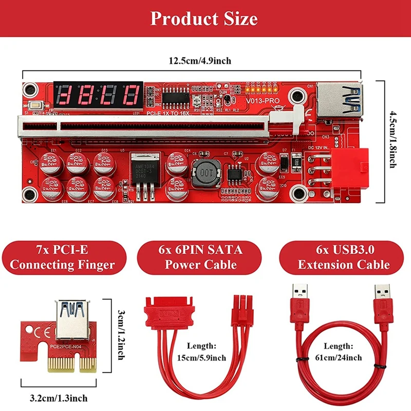

PCI-E 1X To 16X Riser Card, 10 Capacitors,PCI-E Riser For Bitcoin Litecoin Ethereum Mining ETH,(V013-PRO)