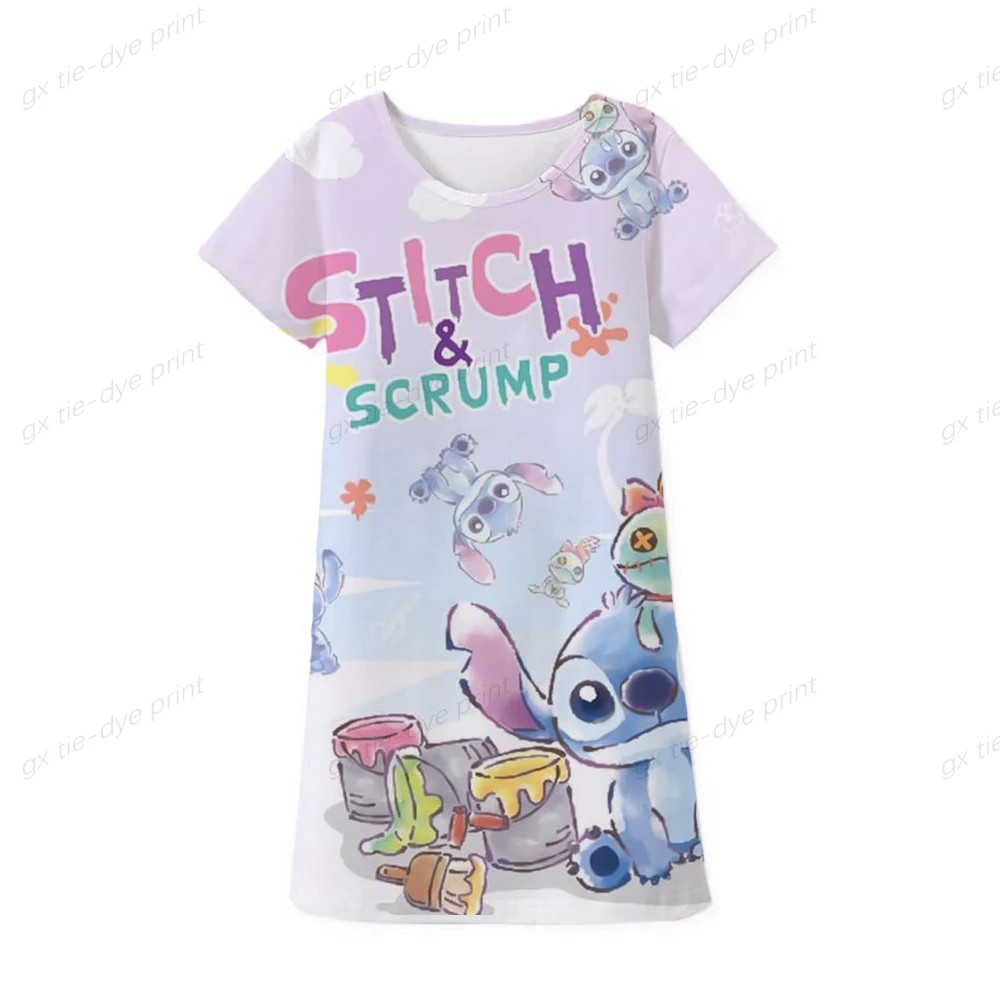 

Summer Disney stitch Print Baby Girls Dresses Cartoon Print Children's Party Dress Hot Costume Girl Daily Casual T-shirt Dress