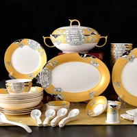62 pcs bone china plates phnom penh tableware salad soup bowl food dinner dishes wedding decoration dinnerware household kitchen