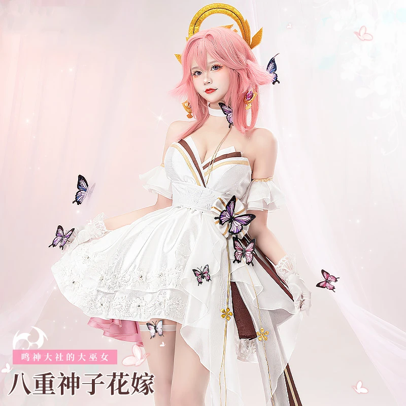 

Костюм для косплея COS-HoHo с аниме Genshin Impact Yae Miko, цветочный костюм для свадебных игр, элегантное платье, костюм для косплея, наряд для Хэллоуина