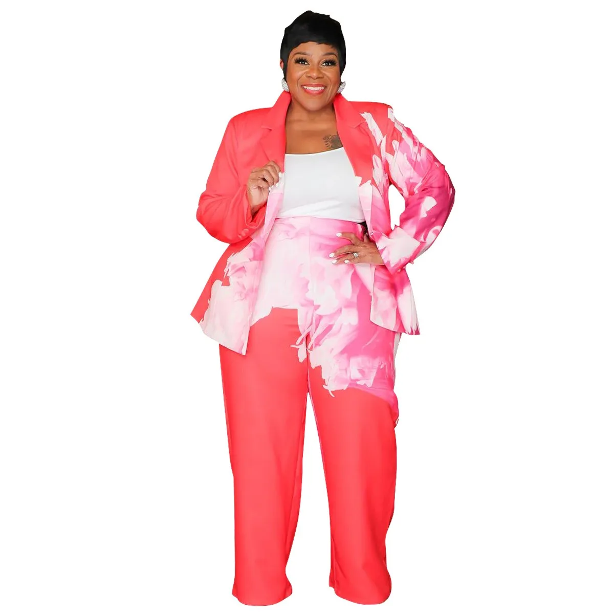 XL-5XL женская одежда высокого качества с красочным принтом комплекты из двух