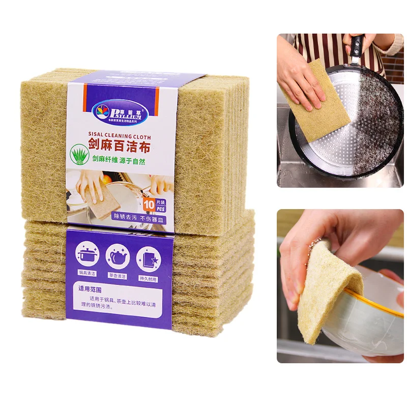 

10/20pcs Sisal Sponge Eco-friendly Kitchen Microfiber Plant Sponges for Dishwashing Cleaning Cloth Pan Pot Cleaner Scouring Pad