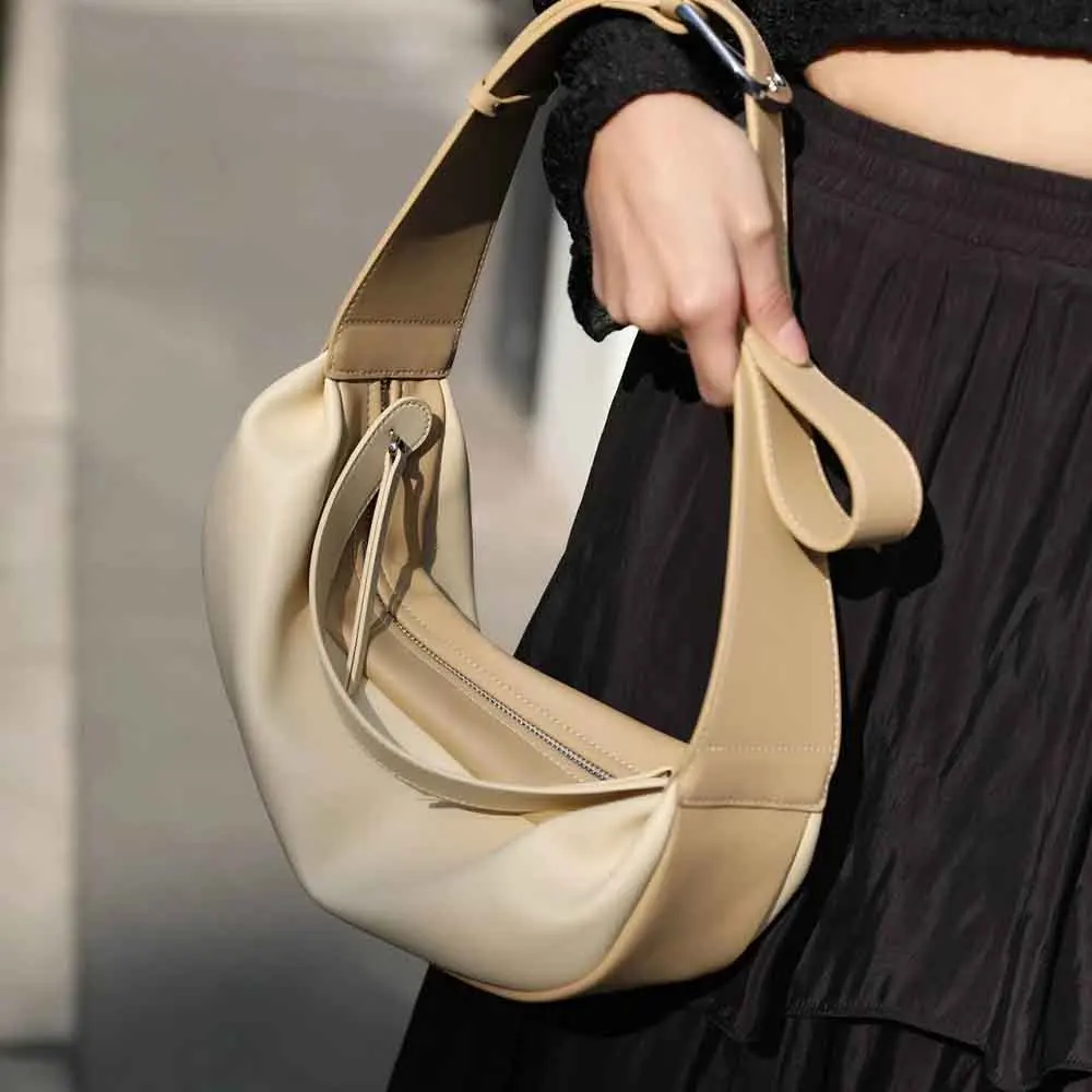 

MS New Spring Women Underarm Saddle Handbag Luxury Genuine Leather Korean Fashion Lady Wide Shoulder Strap Shoulder Bags 2023