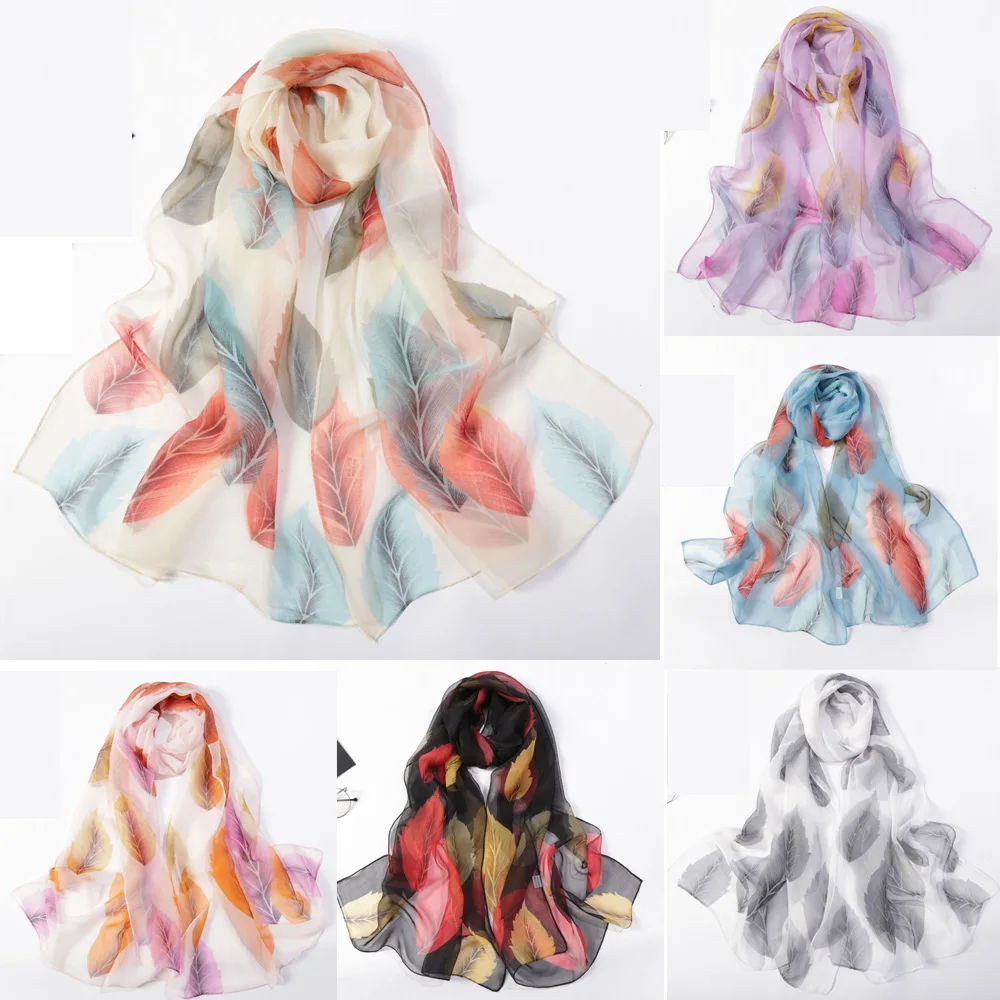 

Summer Long Scarfs for Women Lightweight Scarves Fashion Feather Print Chiffon Female Pareo Shawls Holiday Gifts Scarf hijab