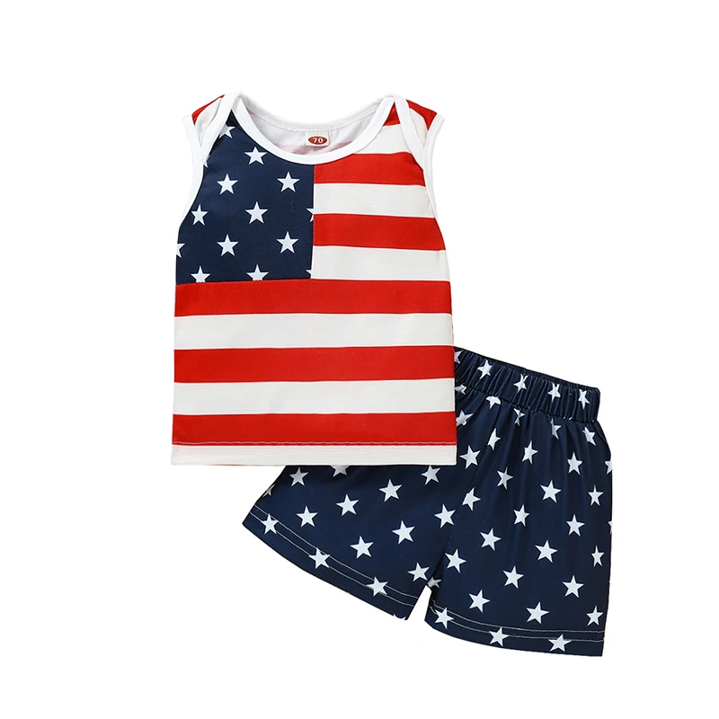 

6-24M Newborns Baby\u2019s Vest and Shorts Set Fashion Independence Day Printed Sleeveless Tops and Elastic Short Pants