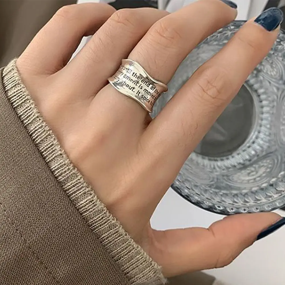 

Simple Opening Rings Wavy Pattern Letters Carving Stripe Trendy Design Finger Ring For Women Girl Korean Retro Fashion Jewelry