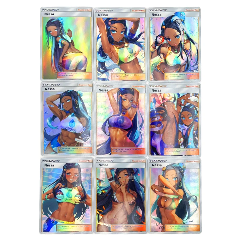 

9Pcs/set Pokemon Trainer Flash Cards PTCG Anime Girls Nessa ACG kawaii DIY Game Anime Collection Card Gift Toys
