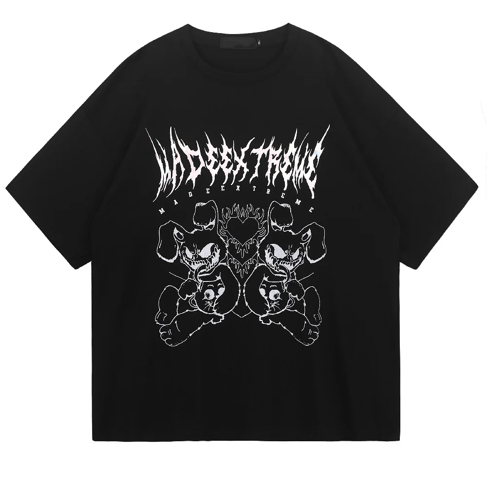 

Hip Hop Monster Print Oversized T Shirt Streetwear Harajuku Cotton Plus Size T-Shirt Men Summer Short Sleeve Black Tops Tees