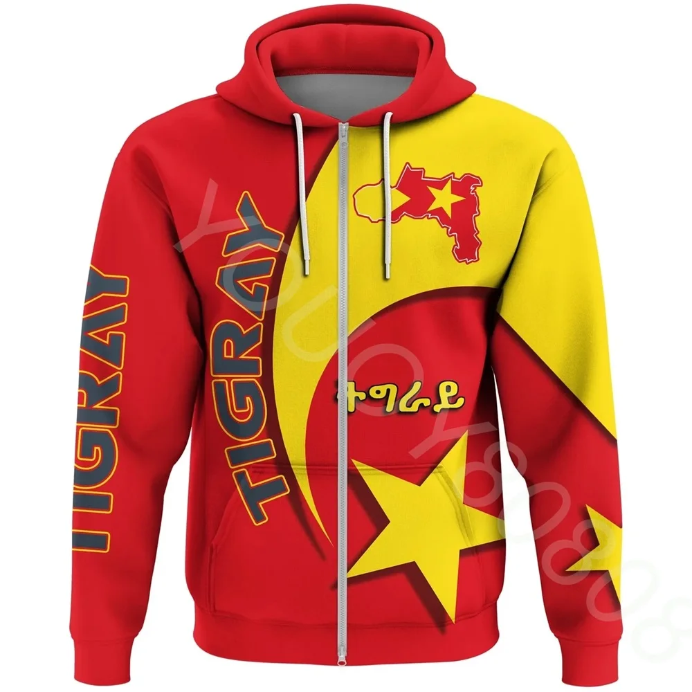 

2022 Africa Region Country Men's Casual Loose Flag Print Cardigan Amhara Flag Maps Zip Hoodie New Version Zip Hoodie