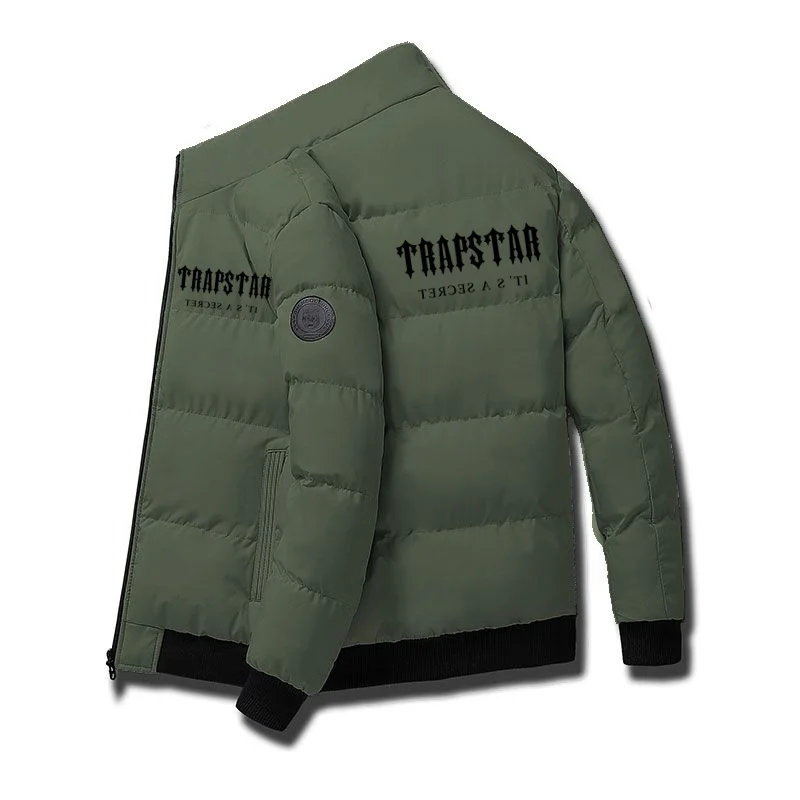 Autumn and Winter New Men's Windproof Cotton Padded Clothes Large Size Warm Printing Coat Casual Zipper Men's Top