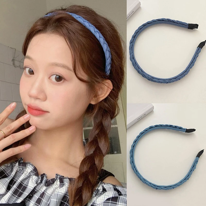 

Denim Braids Headband Cowboy Braided Knotted Hair Hoop Simple Thin Hairband Plait Headwear Girls Fashion Hair Accessories
