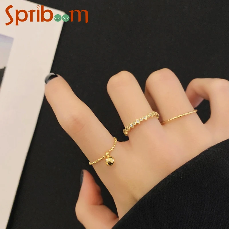 

3Pcs/set Women's Ring Temperament Gold Metal Rhinestones Index Finger Rings for Girls Korean Jewelry Lady Aesthetic Accessories