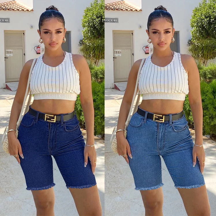 

2022 new Summer jeans vintage denim shorts high waist perforated women's Denim camouflage pants Tassel Sexy jeans woman