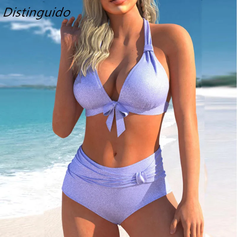 

Бикини 2022, Женский однотонный Фиолетовый купальник, женский сексуальный купальник пуш-ап с высокой талией, купальный костюм YS371