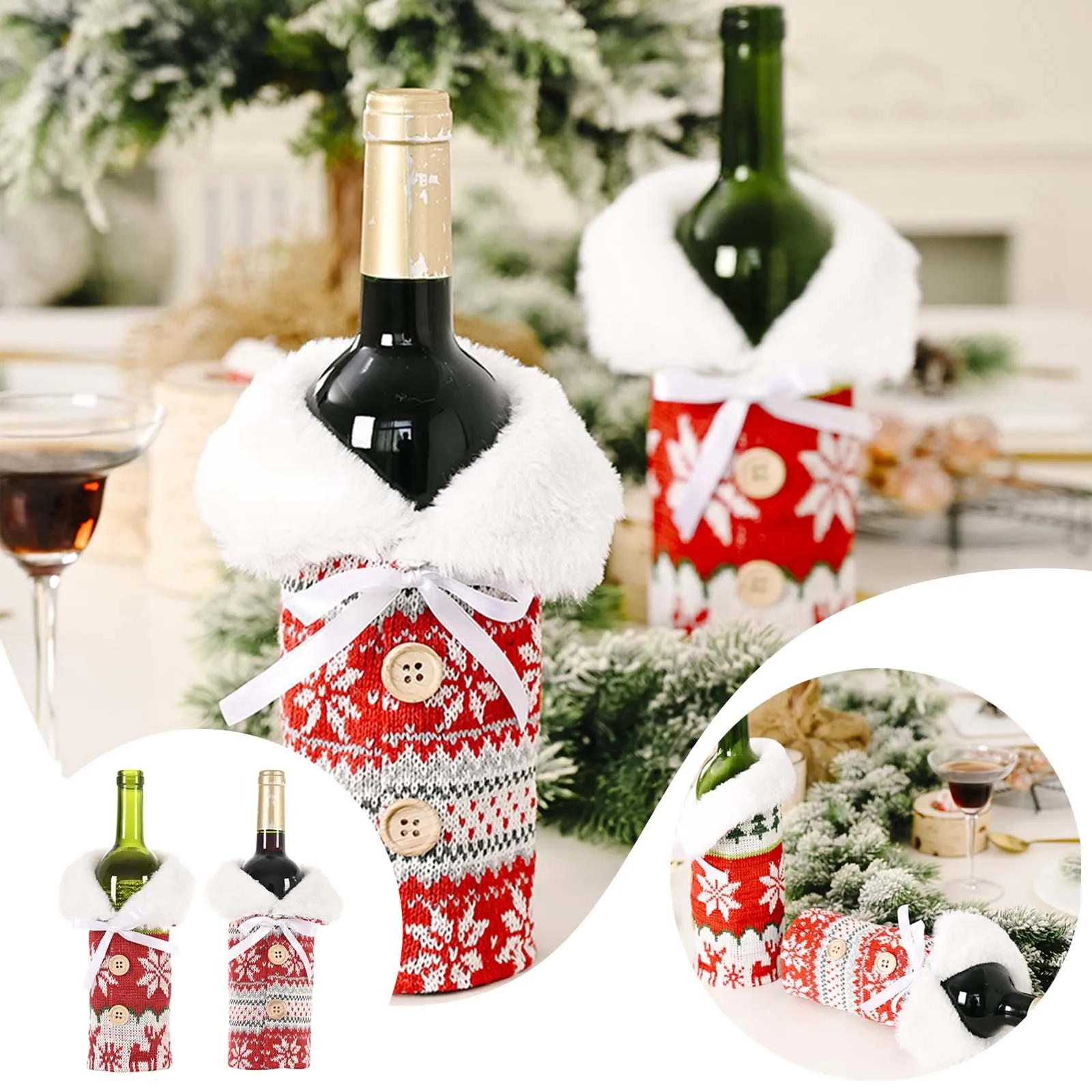 Christmas Decoration Supplies Knitted Button Snowflake Wine Bottle Set Creative Champagne Red Wine Bottle Set Cool Wine Glasses