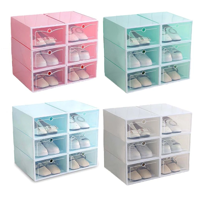 

6Pcs Plastic Shoe Box Stackable Foldable Shoe Organizer Drawer Storage for CASE Dropship