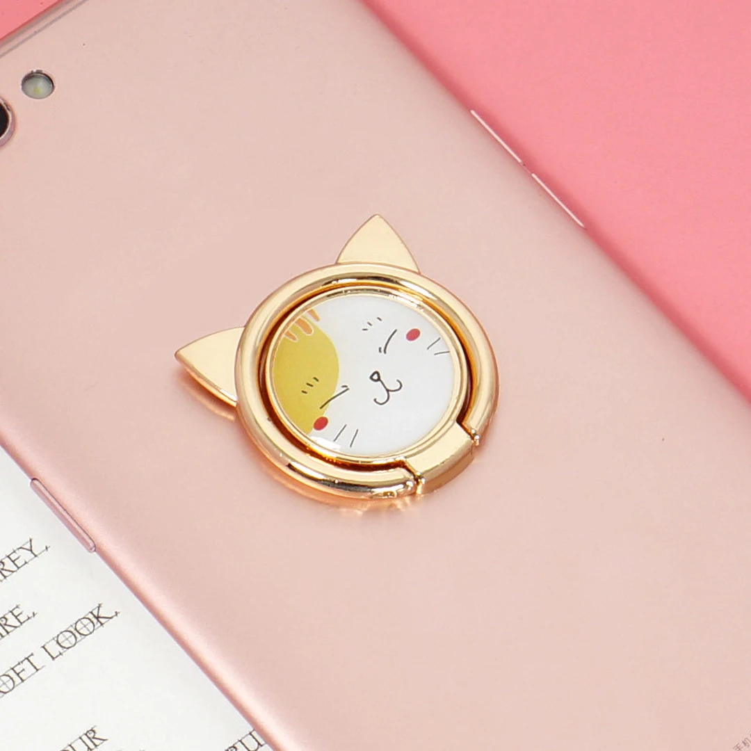 

Luxury Metal Phone Holder 360 Degree Rotatable Finger Ring Holder For iPhone Huawei Xiaomi Note 10 Samsung Cute Cat Ring Holder