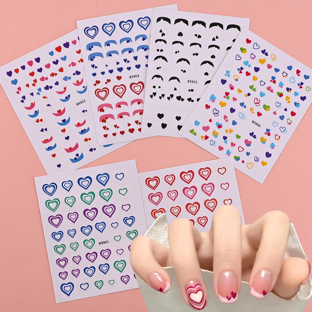 

1pc 3D Gradient Dizzy Love Heart Nail Stickers DIY French Style Nail Art Decorations Self-Adhesive Decals Manicure Accessories