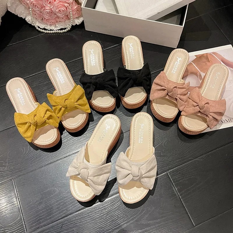 Women's Slippers 2023 Fashion Pee Toe Summer Shoes Classics Butterfly-knot High Heels Women Slides Platform Wedge Shoes of Women
