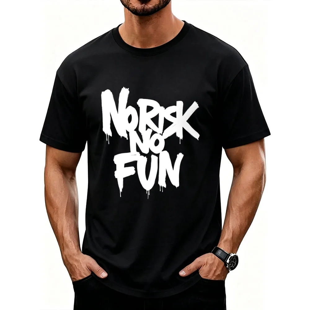 Фото Футболка унисекс из хлопка с принтом в стиле граффити Drip Brush Font No Risk No Fun Bold Letter Print, повседневная, молодежная, модная, в духе приключений, подарок на каждый день №1