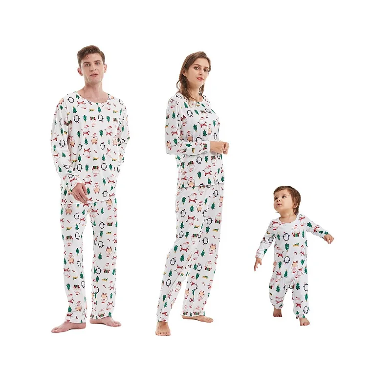 

2022 XMAS Family Matching Pajamas Set Father Mother Kid Baby Santa Claus Penguin Christmas Tree Top+Pants Family Sleepwear Pj's