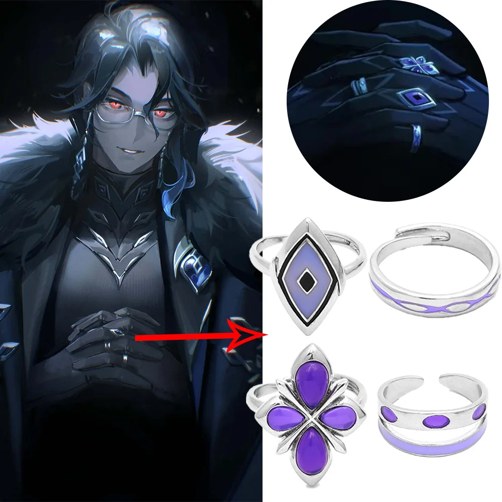 

Game Genshin Impact Rings Fingerrings Fatui Cosplay Regrator Pantalone Props Jewelry Neutral Adjustable Open Ring Gift Decoratio