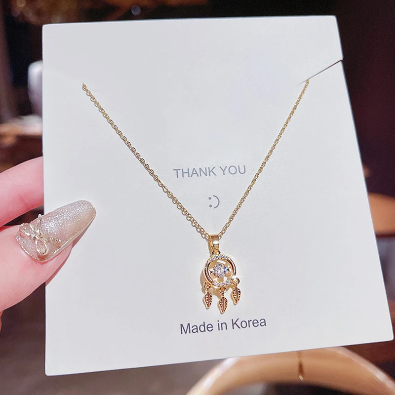 

Delicate Female Clavicle Chain Gold Color Feather Leaf Micro Pave Dazzling AAA Zircon Sexy Pendant Necklace for Women