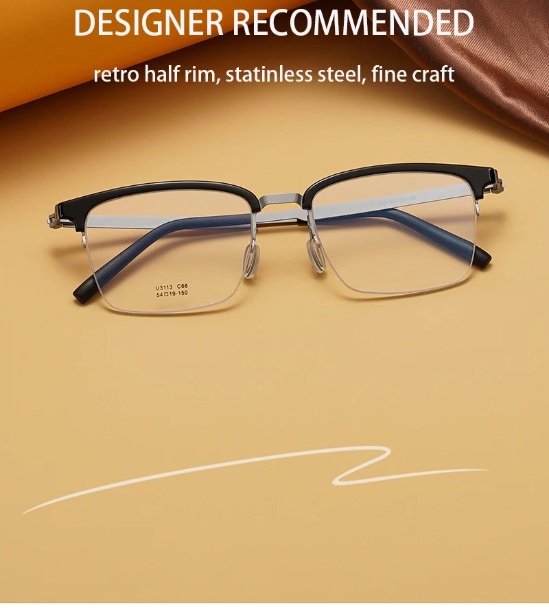 Деловые очки в полуоправе стиле ретро Ultem Temple элегантные из чистого титана Tr90