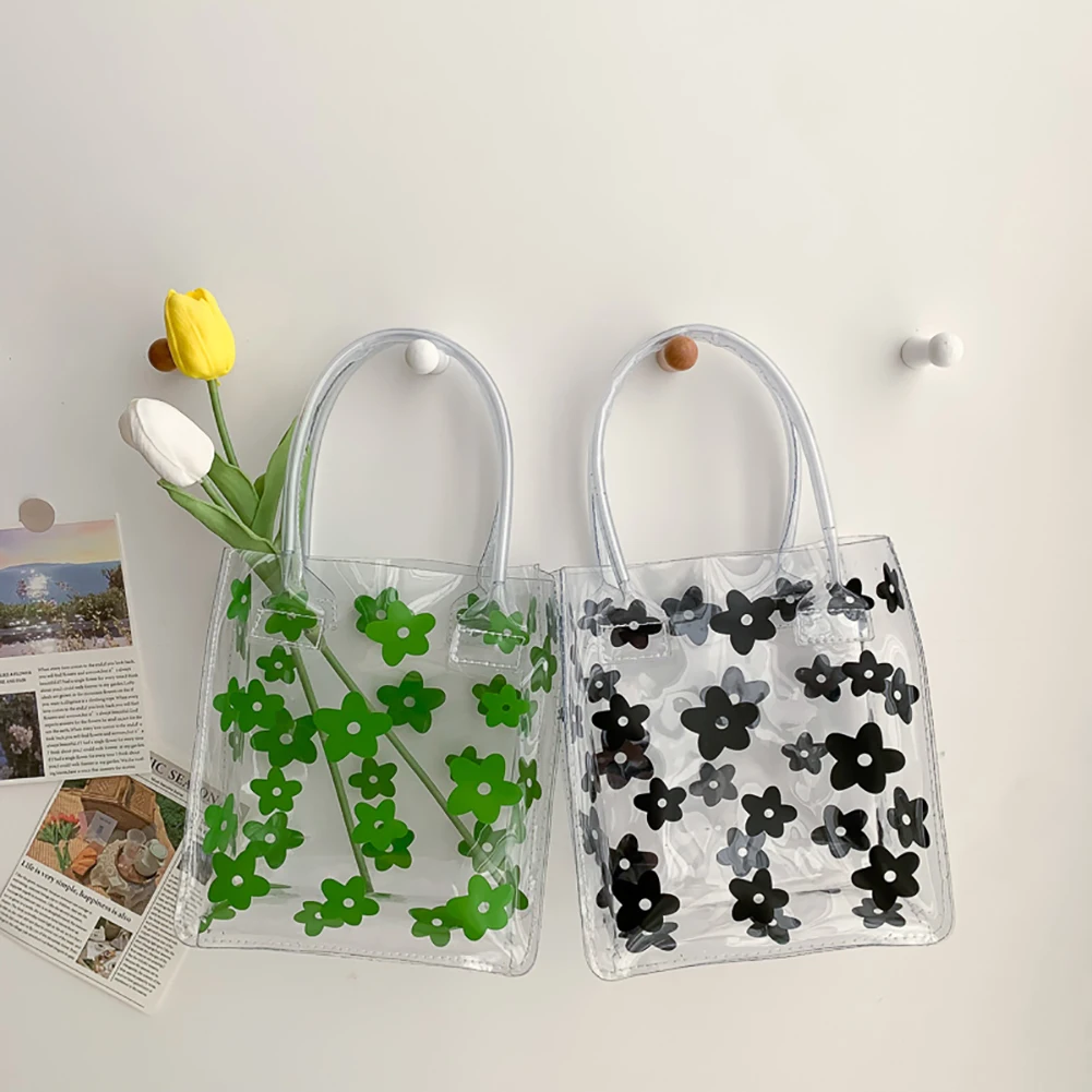 Прозрачные женские сумочки из ПВХ с цветочным принтом модные прозрачные