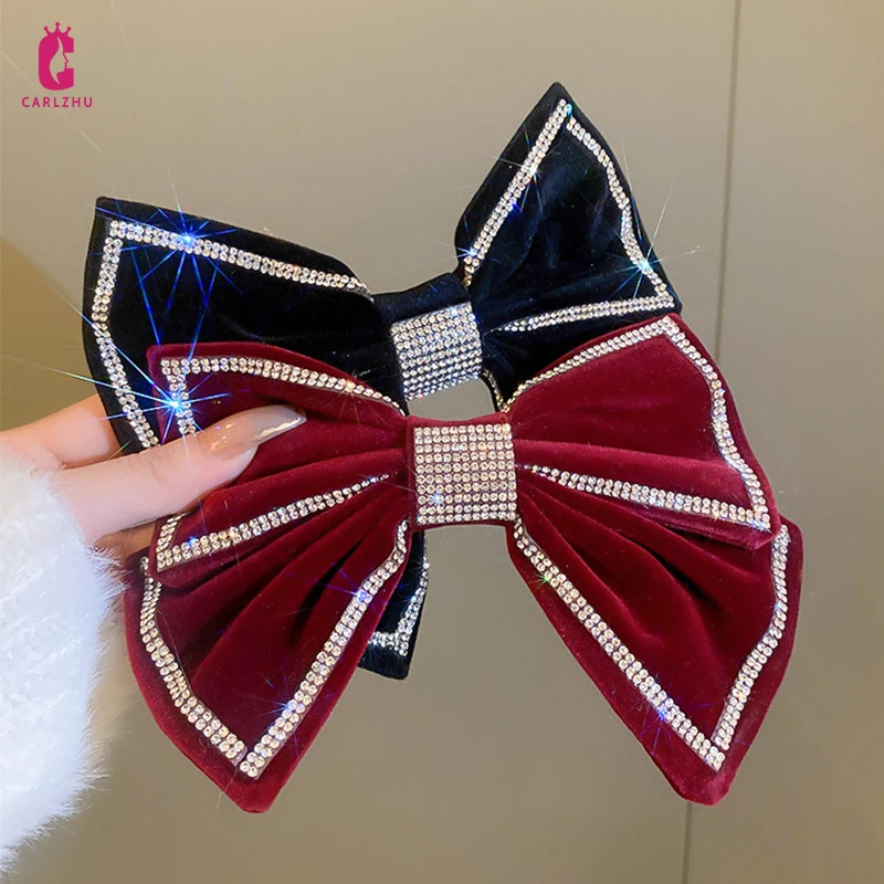 

Autumn Winter Rhinestone Big Fabric Velvet Bowknot Headband for Women Fashion Korean Hair Clip Barrettes Hair Accessories