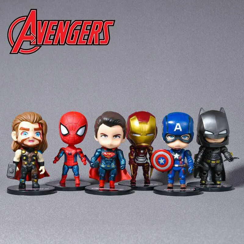 

6Pcs/Set Avengers Superheroes Action Figure Captain America Mini Anime Figures Kawaii Model Car Decoration Kids Christmas Gift