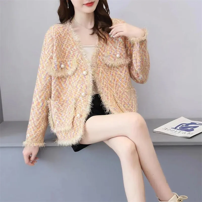 Женский вязаный кардиган из искусственной норки короткая кофта с длинным