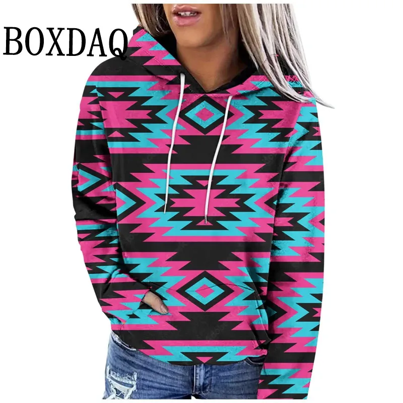 Осенне-зимние толстовки в этническом стиле с 3D принтом женские уличные топы