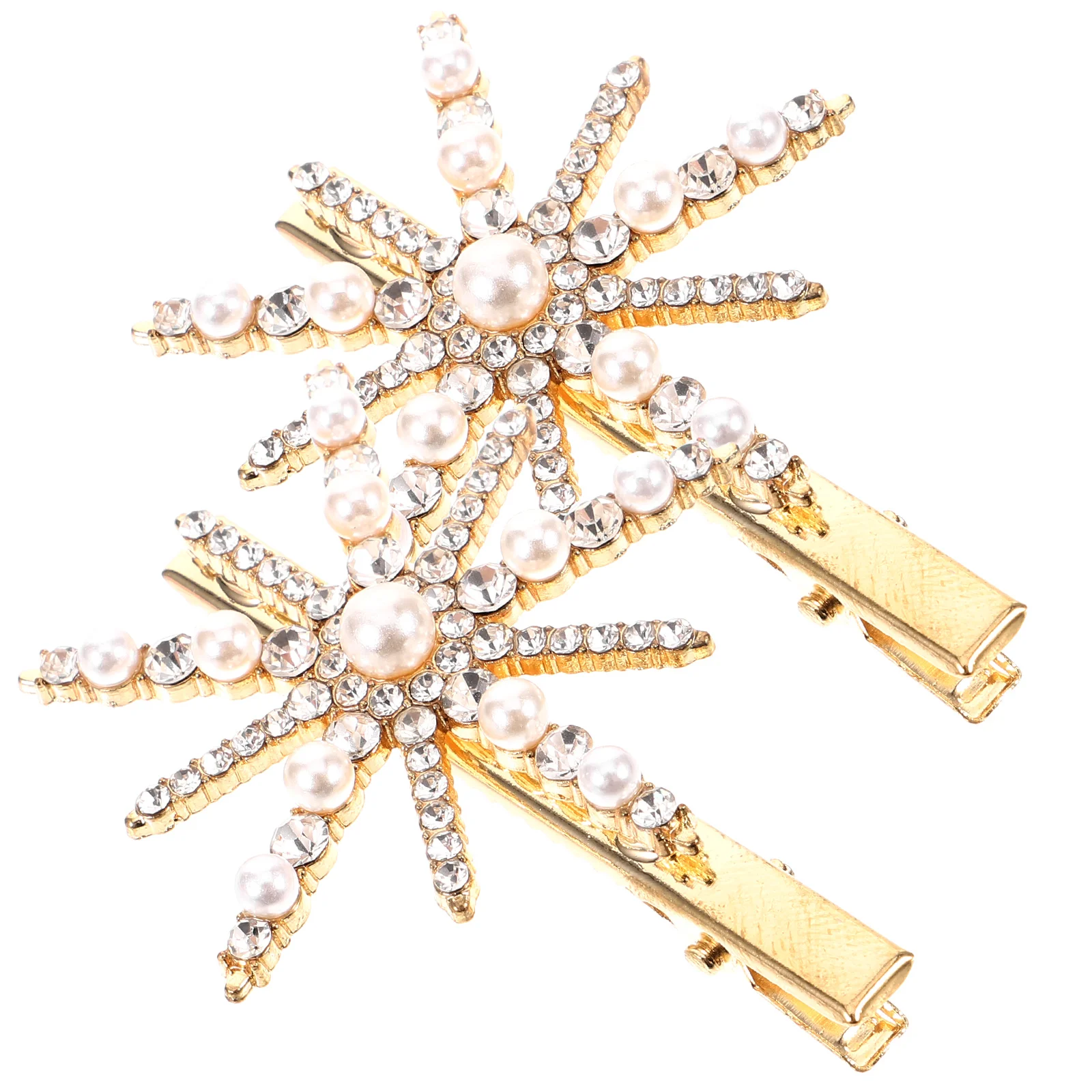 

2 Pcs Snowflake Hairpin Christmas Presents Rhinestone Clips Pearl Jewls Accessories Women Alloy