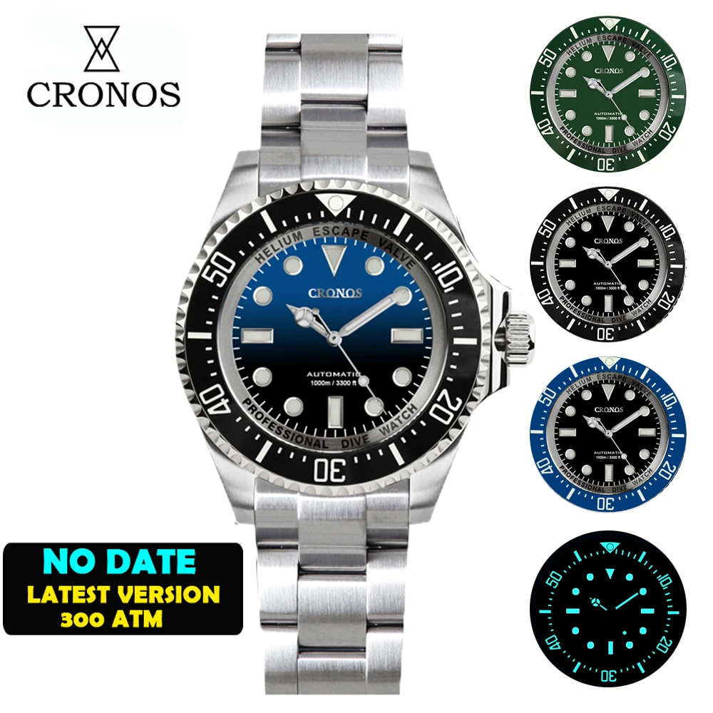 

Cronos 44mm Diving Watch Luxury Sapphire Crystal Stainless Steel 2000 Meters Water Resistance Professional Diver Watches For Men