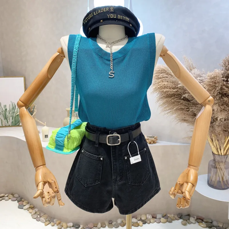 

New Women's Clothing 2022 Summer elastic vest inner layer slim sleeveless Pullover knit shirt Sweater blouse Top