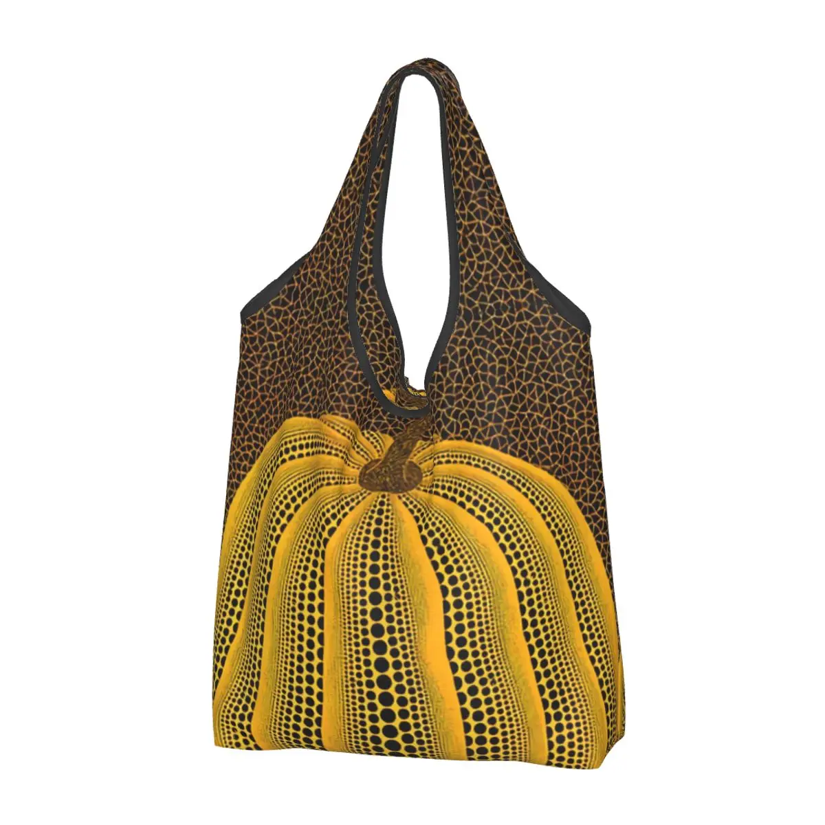 

Yayoi Kusama Large Reusable Bags Shopping Washable Foldable Pumpkin Polka Grocery Bags Lightweight Gift Tote Bags Durable