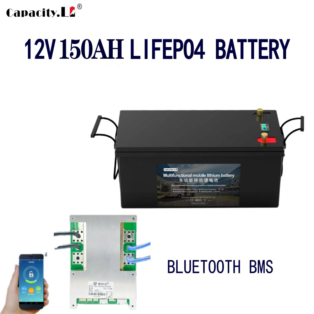 

lifepo4 battery 12v 150ah rechargeable battery with BMS outdoor camping high power RV boat solar energy storage battery