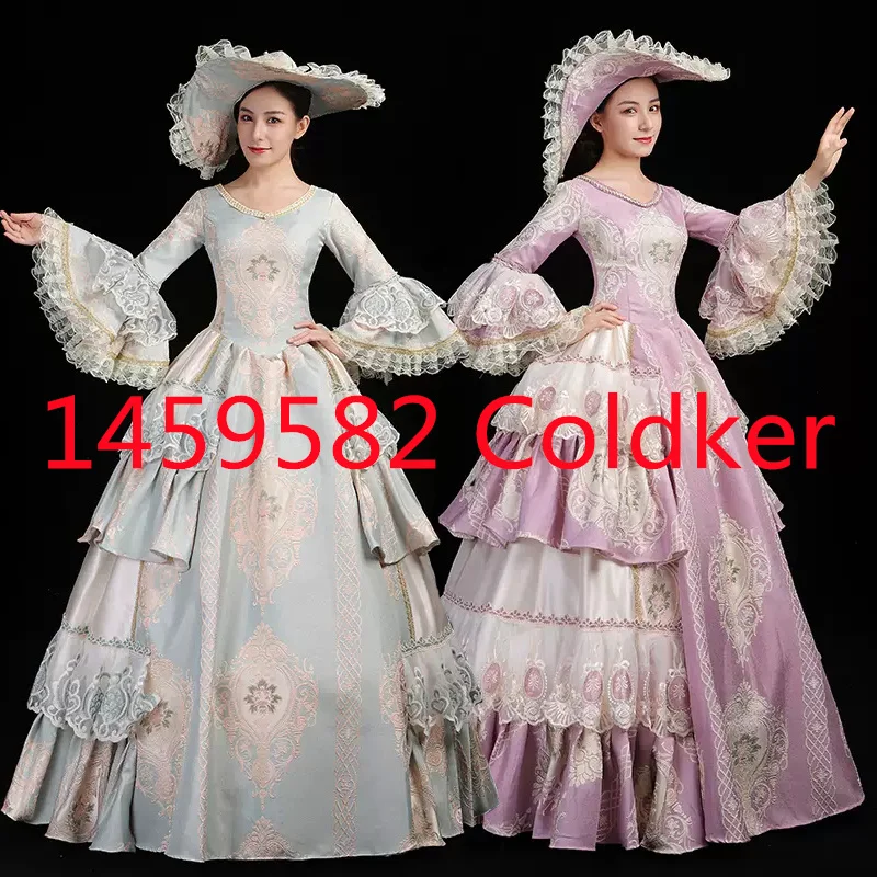 Medieval Rococo Princess Party Dress Halloween Light Blue V-Neck Nightclub Show Plus Dress Customized